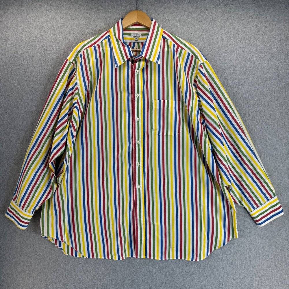 Maus & Hoffman Mens XXL Rainbow Stripe‎ Button-Up Shirt Woven Cotton Vintage